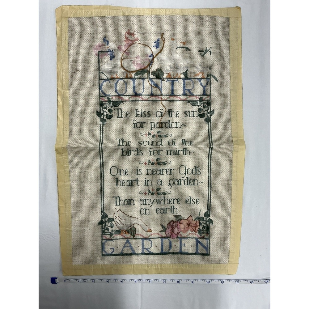 VTG 1988 Dimensions Country Garden by Nancy Rossi book + unfinished crossstitch